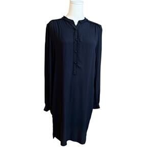 Zadig & Voltaire Rilo Black Long Sleeve Henley Shift Dress Raw Edge Trim Size S